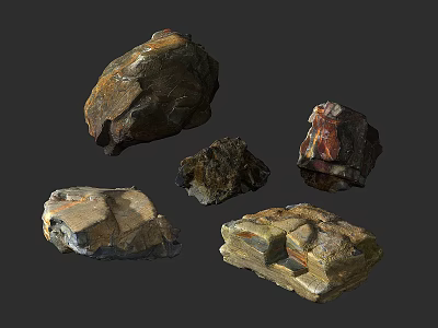Natural Stones and Wood Samples with Various Textures and Diverse Natural Shapes 3d model
