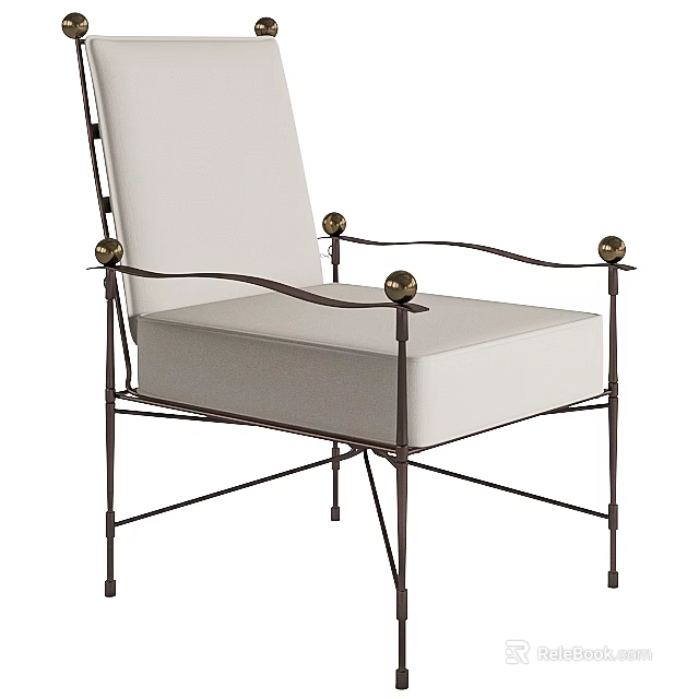 Elegant Leisure Chair With Metal Frame Light Cushion Armrest And Golden Ball Accents 3d model 