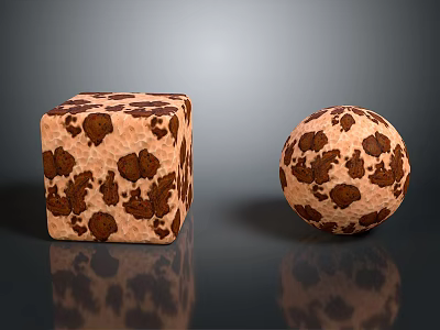 Textured Cube And Sphere With Brown Spots On Light Brown Surface 3d model