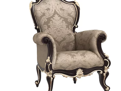 Luxurious European Style Single Sofa With Carved Accents Dark Wood Frame And Patterned Fabric Upholstery 3d model