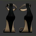 Women's High Heels with Stiletto Heel Metallic Chain Straps Black and Beige Open Toe Design