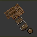 Wooden Wine Barrels On Metal Rack With Pallets And Storage