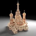 Intricate Wooden Church Shaped Doll with Detailed Domes and Spires Design