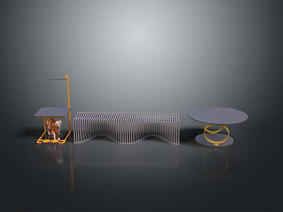 Elegant Modern Dining Table With Metal Frame Round Top And Wavy Design Yellow Base 3d model