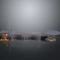 Elegant Modern Dining Table With Metal Frame Round Top And Wavy Design Yellow Base
