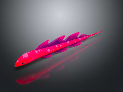 Vibrant Pink Spotted Fish With Slender Body Multiple Fins On Grey Background And Reflection 3d model