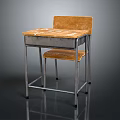 Retro Classroom Furniture Set With Wooden Tabletop And Metal Frame Chair
