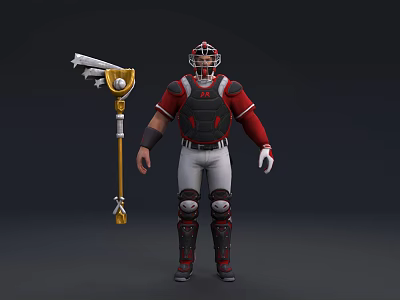 Man Wearing Red Black Protective Sports Gear with Helmet and Equipment 3d model