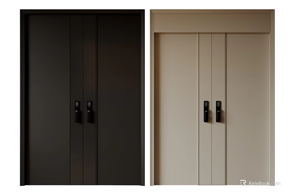 Modern Black And Beige Double Doors Design For Interior Spaces 3d model 