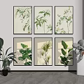 Multiple Framed Botanical Paintings Wall Art for Modern Interior with Green Plant Decor