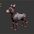 Mechanical Dog Robot Character With White Metal Body And Red Ears
