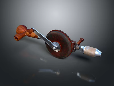 Vintage Industrial Equipment with Wooden Handle Metal Gear Metal Tip and Manual Operation 3d model