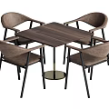 Modern Square Wooden Table And Four Chairs Set With Golden Legs And Light Brown Seats