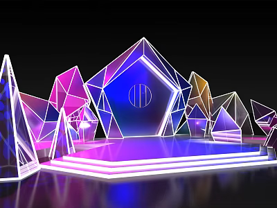 Modern Stage With Geometric Shapes Colorful Lights Illuminated Edges And Glowing Steps 3d model