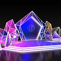 Modern Stage With Geometric Shapes Colorful Lights Illuminated Edges And Glowing Steps