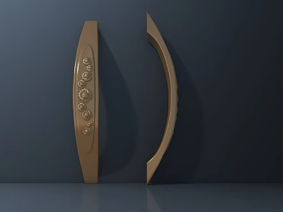 Golden Cabinet Handles With Decorative Patterns And Curved Design On Dark Background 3d model