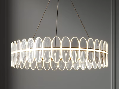 Modern Circular Chandelier Featuring Transparent Oval Elements and Metal Frame with Soft Lighting 3d model
