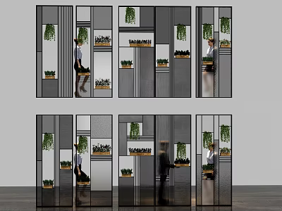 Modern Room Divider With Grid Design And Hanging Plant Decorations For Interior Spaces 3d model