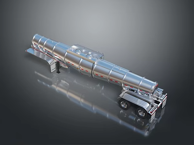 Silver Tanker Truck With Multiple Cylindrical Tanks And Reflective Surface On Black Background 3d model