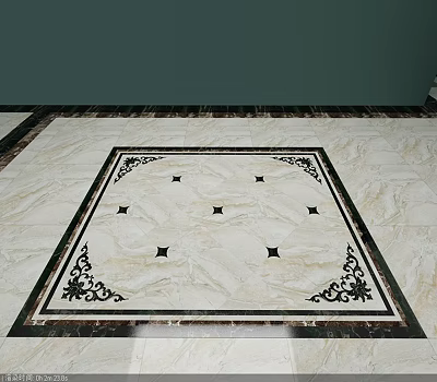 Marble Floor with Square Pattern Black Decorative Corners Small Black Squares and Border 3d model