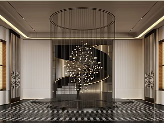 Modern Club Hotel Stair Hall Entrance Hall Large Lighting 3d model