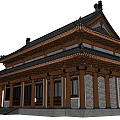 Traditional Ancient Chinese Architectural Building With Overhanging Eaves Wooden Structure And Tile Roof