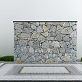 Natural Stone Feature Wall With Irregular Gray Beige Stones Grass And Stone Pavement
