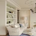 Elegant Cream Tone French Living Room Interior Design With Plush Sofa And Marble Coffee Table