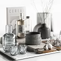 Decorative Ornament Set With Books Glass Vases Metal Canisters And Ceramic Bowls