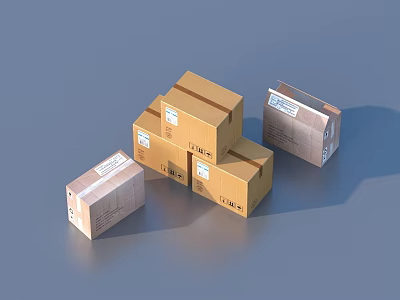 Sturdy Stacked Cardboard Boxes In Various Sizes With Labels For Household Storage 3d model