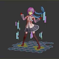 Child With Teal Twin Tails In School Uniform Standing On Hexagonal Platform With Colorful Blocks