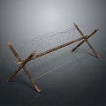 Outdoor Sturdy Barbed Wire Fence With Crossed Wooden Frame Supports