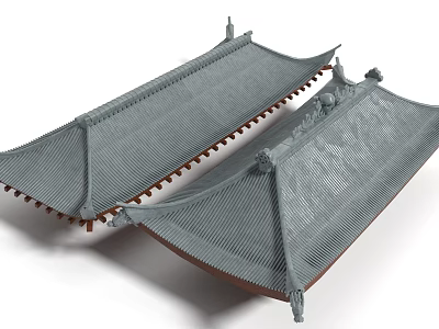Traditional Chinese Architectural Roof Components With Gray Tiles Ornamental Eaves And Wooden Structures 3d model