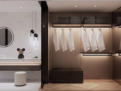 Modern Walk-in Closet Interior Design With Open Hanging Space And Storage Units 3d model