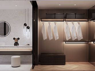 Modern cloakroom without changing small open cloakroom clothes hanging area dressing table mirror 3d model