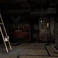 Traditional Old Style Furniture Showroom With Wooden Ladder Red Cabinet Lantern And Tatami Flooring