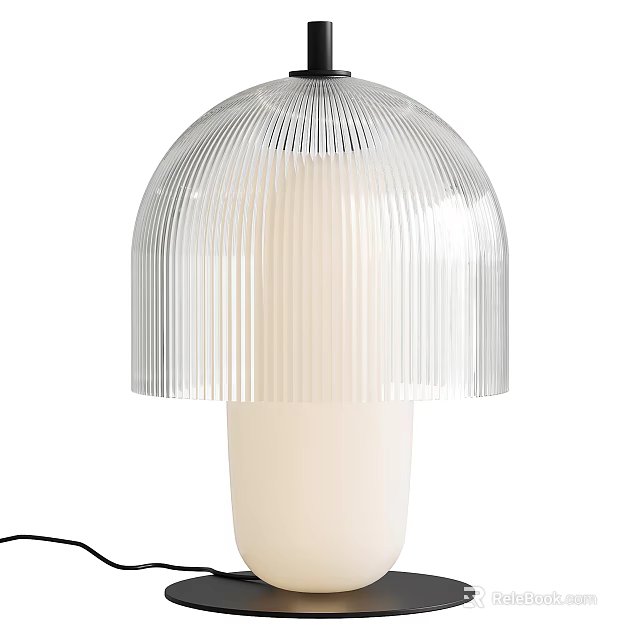 Modern Transparent Ribbed Shade Table Lamp With White Base And Soft Illumination 3d model 