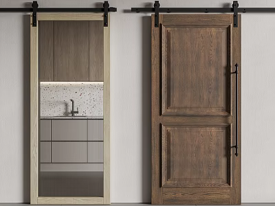 Modern Kitchen Interior Design With Glass And Wooden Sliding Doors 3d model