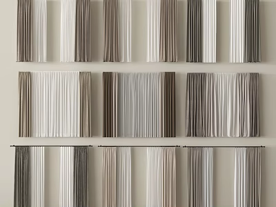 Elegant Window Curtains With Neutral Brown White Gray Fabric Panels For Modern Home Decor 3d model