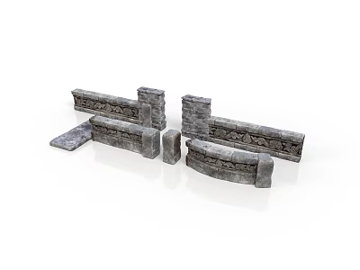 Wood and Stone Decorative Building Components Featuring Railings and Slabs 3d model