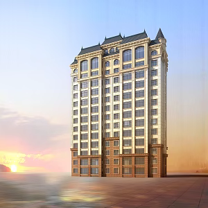 European residential high-rise residential building 3d model