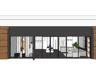 Fashion Storefront Window Display With Mannequins Clothing Green Plants And Decorations 3d model