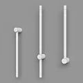 Modern Wall Sconces with Golden Metal Bases and Long White Tube Lights on Grey Wall