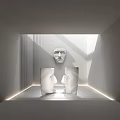 Golden Mask Black Abstract With Gold And White Geometric Sculptures In Modern Indoor Display Lighting