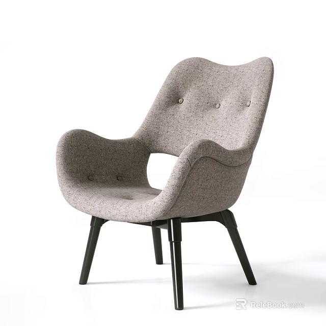 Light Gray Linen Accent Chair With Curved Armrests And Black Wooden Legs Modern Design 3d model 