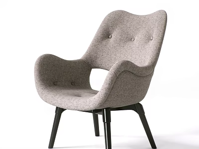 Light Gray Linen Accent Chair With Curved Armrests And Black Wooden Legs Modern Design 3d model