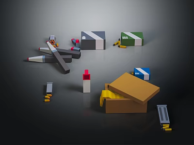Colorful Building Block Toy Weapon with Open Box and Scattered Pieces 3d model