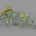 Colorful Playground Equipment With Green Metal Frames Yellow Slide And Climbing Nets