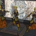 Three Game Movie Characters In Ancient Armor With Golden Hair And Calligraphy Background