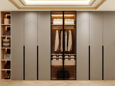 Modern Wardrobe With Glass Doors Hanging Clothes And Storage Drawers 3d model